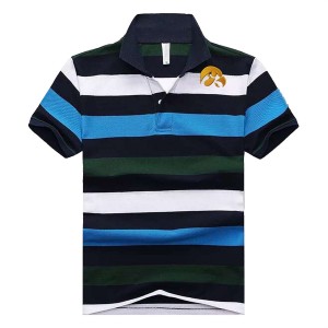 Iowa Hawkeyes Men's Stripe Team Logo Performance Polo - Black/White/Blue