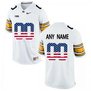 Men's Iowa Hawkeyes #00 White Limited US Flag Custom College Football Jersey