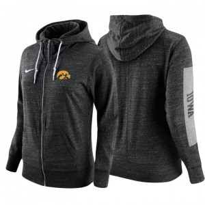 S-3XL Iowa Hawkeyes Women's Black Gym Vintage With Fleece Full-Zip Hoodie